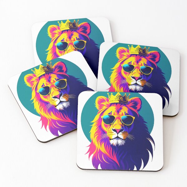 Item preview, Cool lion personage in sunglasses wearing a crown. Vibrant colors designed and sold by Harmonysens.