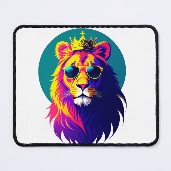 Item preview, Cool lion personage in sunglasses wearing a crown. Vibrant colors designed and sold by Harmonysens.
