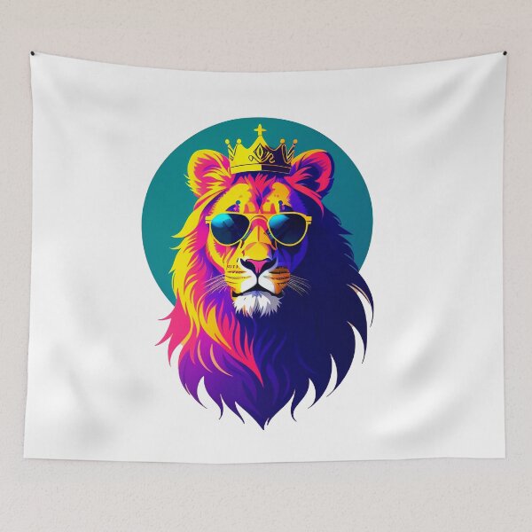 Item preview, Cool lion personage in sunglasses wearing a crown. Vibrant colors designed and sold by Harmonysens.