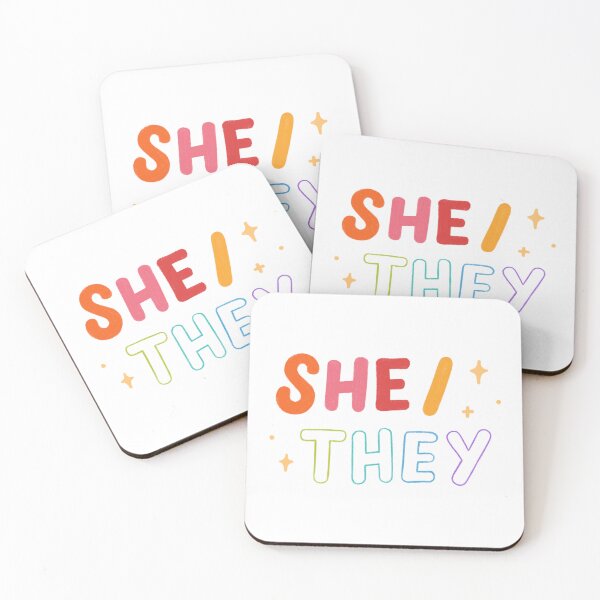 Item preview, she they pronouns pronoun badge/sticker She/They Her Non binary trans pride lgbtq designed and sold by emcazalet.