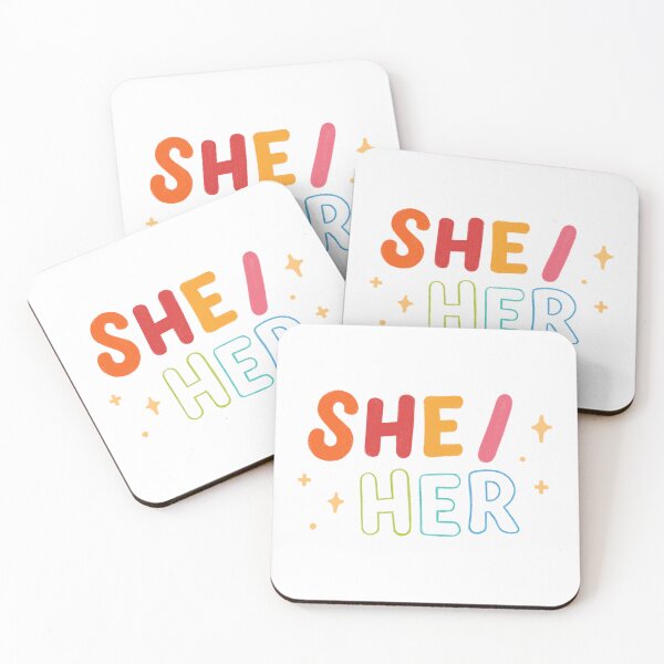 Item preview, She Her pronouns pronoun badge/sticker She/Her trans pride lgbtq rainbow cute designed and sold by emcazalet.