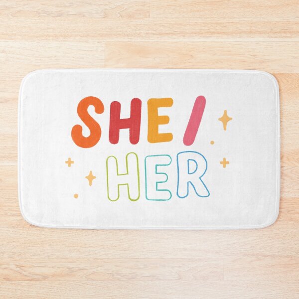 Item preview, She Her pronouns pronoun badge/sticker She/Her trans pride lgbtq rainbow cute designed and sold by emcazalet.