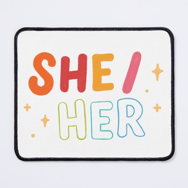 Item preview, She Her pronouns pronoun badge/sticker She/Her trans pride lgbtq rainbow cute designed and sold by emcazalet.