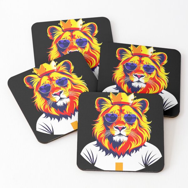 Item preview, Cool lion personage in sunglasses wearing a crown and t-shirt. Vibrant colors designed and sold by Harmonysens.