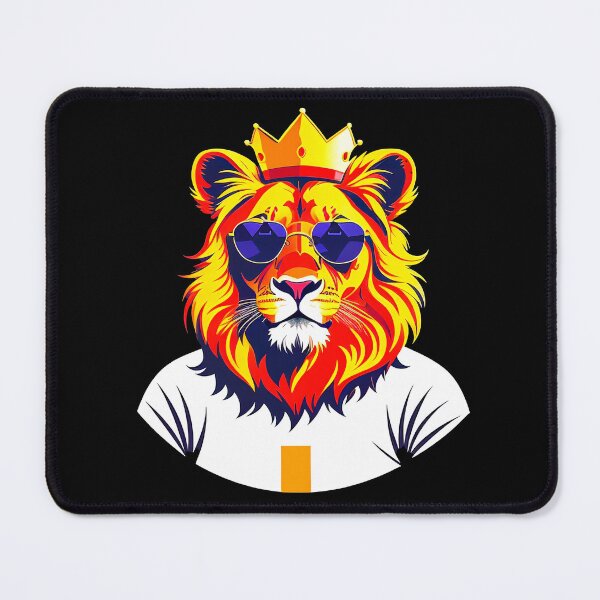 Item preview, Cool lion personage in sunglasses wearing a crown and t-shirt. Vibrant colors designed and sold by Harmonysens.
