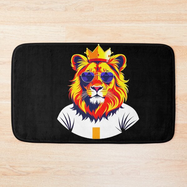 Item preview, Cool lion personage in sunglasses wearing a crown and t-shirt. Vibrant colors designed and sold by Harmonysens.