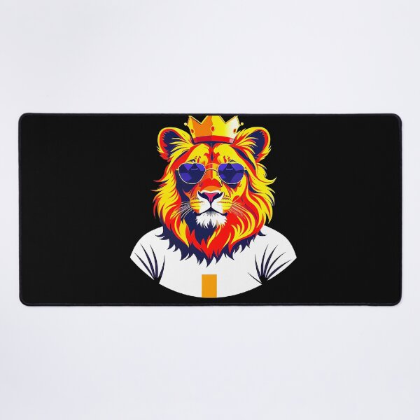 Item preview, Cool lion personage in sunglasses wearing a crown and t-shirt. Vibrant colors designed and sold by Harmonysens.