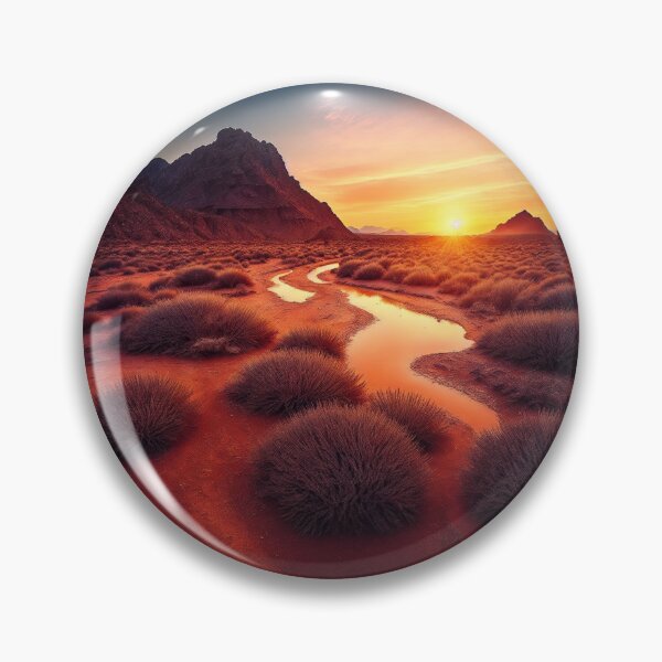 Item preview, Dry Riverbed Landscapes with a Sunset or Sunrise in the Background, Creating a Warm and Inviting Atmosphere in an Otherwise Harsh and Unforgiving Environment, Ai Generated Art designed and sold by AiGens.