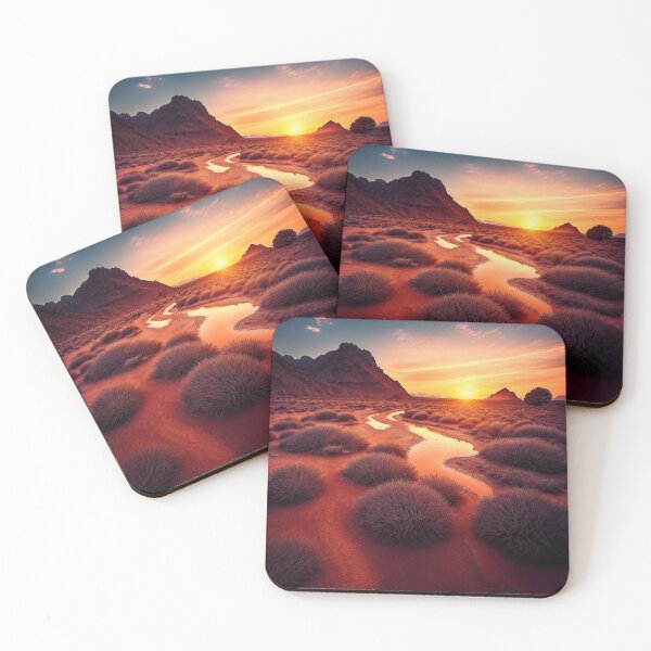 Item preview, Dry Riverbed Landscapes with a Sunset or Sunrise in the Background, Creating a Warm and Inviting Atmosphere in an Otherwise Harsh and Unforgiving Environment, Ai Generated Art designed and sold by AiGens.