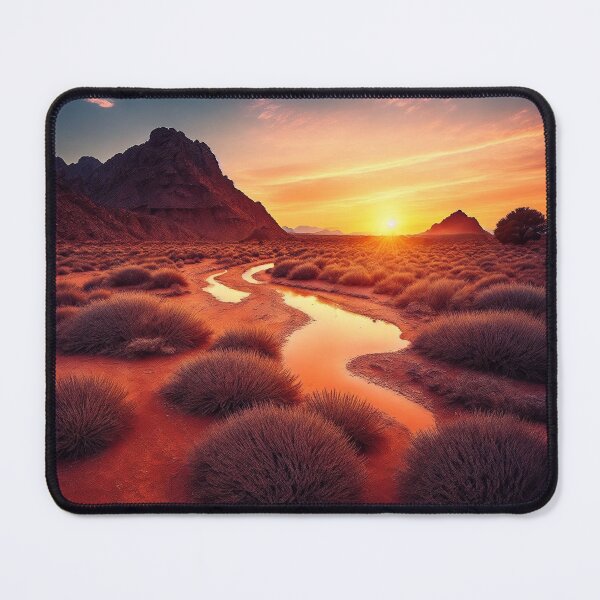 Item preview, Dry Riverbed Landscapes with a Sunset or Sunrise in the Background, Creating a Warm and Inviting Atmosphere in an Otherwise Harsh and Unforgiving Environment, Ai Generated Art designed and sold by AiGens.