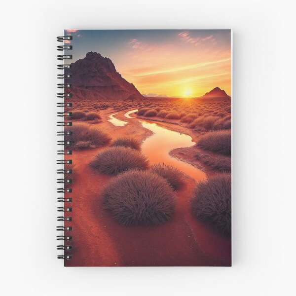 Item preview, Dry Riverbed Landscapes with a Sunset or Sunrise in the Background, Creating a Warm and Inviting Atmosphere in an Otherwise Harsh and Unforgiving Environment, Ai Generated Art designed and sold by AiGens.