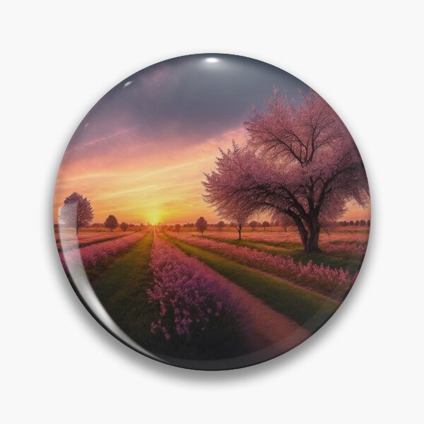 Item preview, Cherry Orchard Landscapes with a Sunset or Sunrise in the Background, Creating a Warm and Inviting Atmosphere in the Scene, Ai Generated Art designed and sold by AiGens.