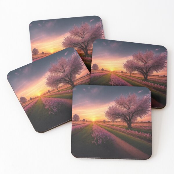 Item preview, Cherry Orchard Landscapes with a Sunset or Sunrise in the Background, Creating a Warm and Inviting Atmosphere in the Scene, Ai Generated Art designed and sold by AiGens.