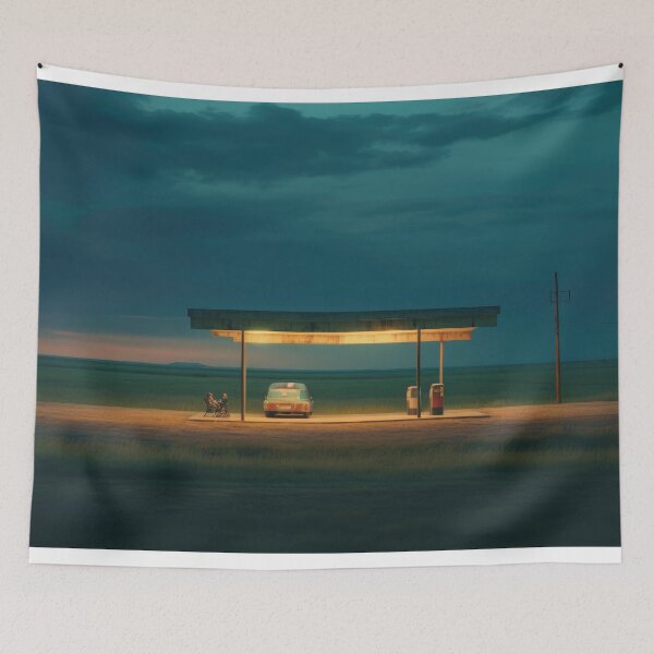 Item preview, Minimalist bus stop at night – Landscape Photography designed and sold by regnumsaturni.