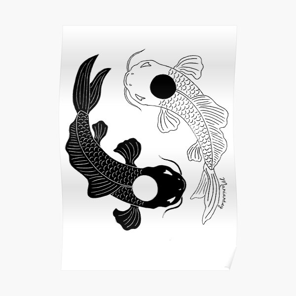 Koi Fish, Ying Yang Poster