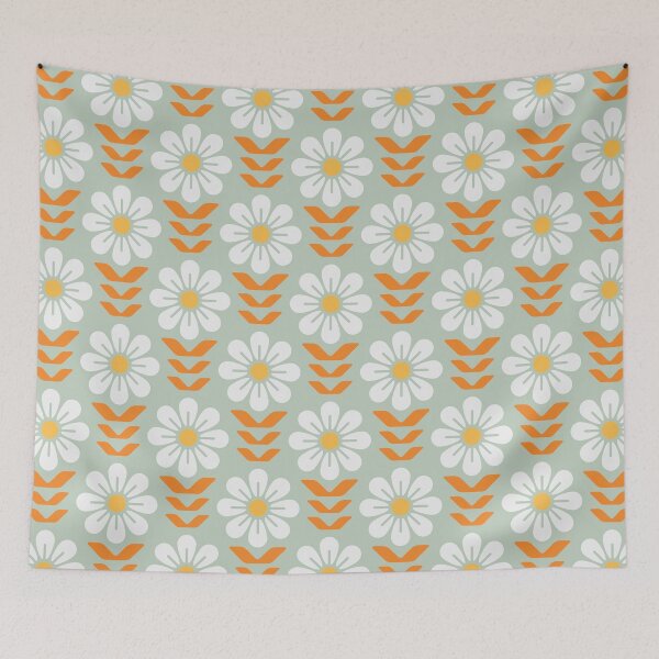 Item preview, KF 0030 D - Retro Vintage Daisy Flowers Minimalist 70s Modern Geometric Floral Pattern designed and sold by KhakiFinch.