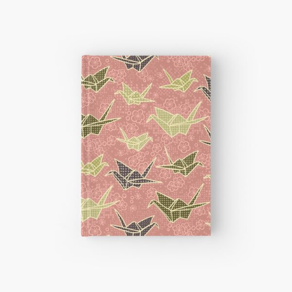 Rose and Olive Paper Cranes with Flowers Hardcover Journal