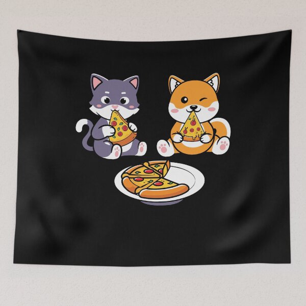 Item preview, Funny Cat and Dog Eating Pizza - Graphic For Pizza Fans, Kids and Adults designed and sold by Dungeon-Heaven.