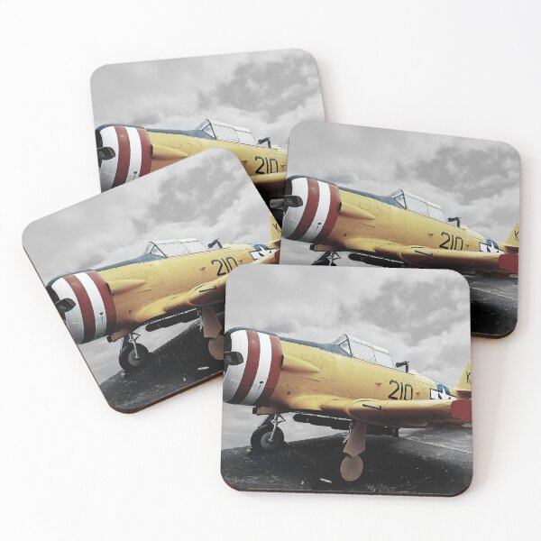 Item preview, Desatured Yellow Red Blue White Black Gray KB Fighter Vintage Industrial Air Propeller Plane with Cloud Sky on Asphalt Digital Edited Photograph designed and sold by ARTbyABACCUS.