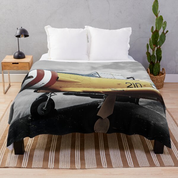Item preview, Desatured Yellow Red Blue White Black Gray KB Fighter Vintage Industrial Air Propeller Plane with Cloud Sky on Asphalt Digital Edited Photograph designed and sold by ARTbyABACCUS.