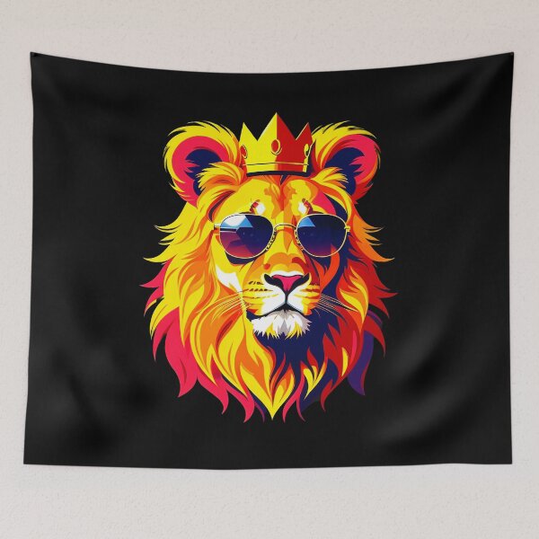 Item preview, Cool lion character in sunglasses wearing a crown. Vibrant colors designed and sold by Harmonysens.