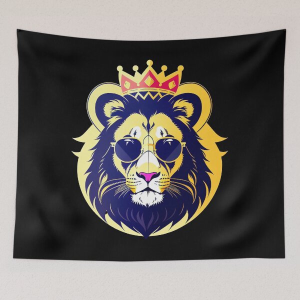 Item preview, Cool lion character in sunglasses wearing a crown. Vibrant colors designed and sold by Harmonysens.