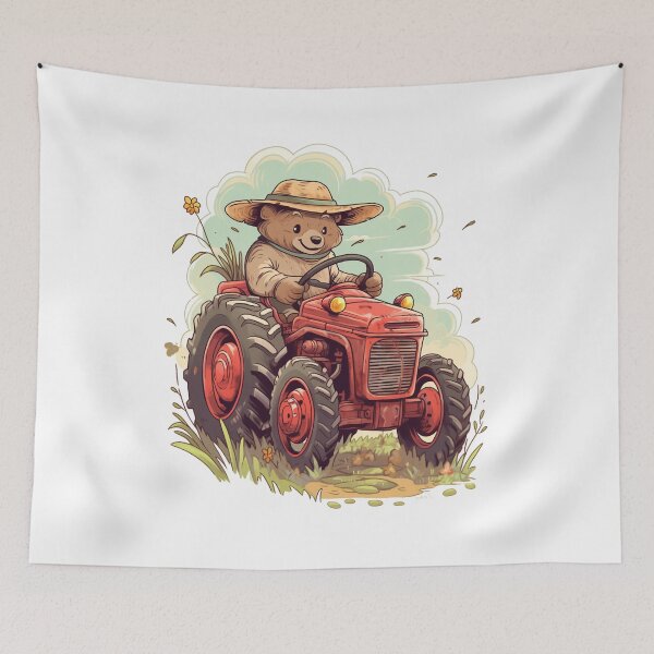 Item preview, Young Bear Tractor Farmer - Vintage Style designed and sold by Zandalus.