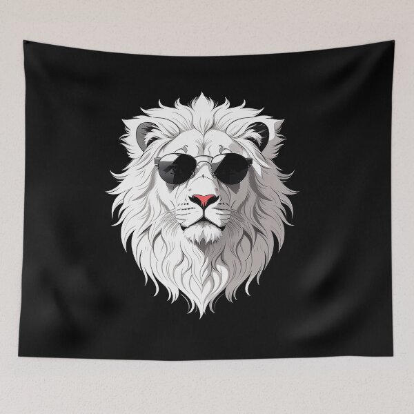 Item preview, Cool white lion character in sunglasses wearing a crown. Vibrant colors designed and sold by Harmonysens.