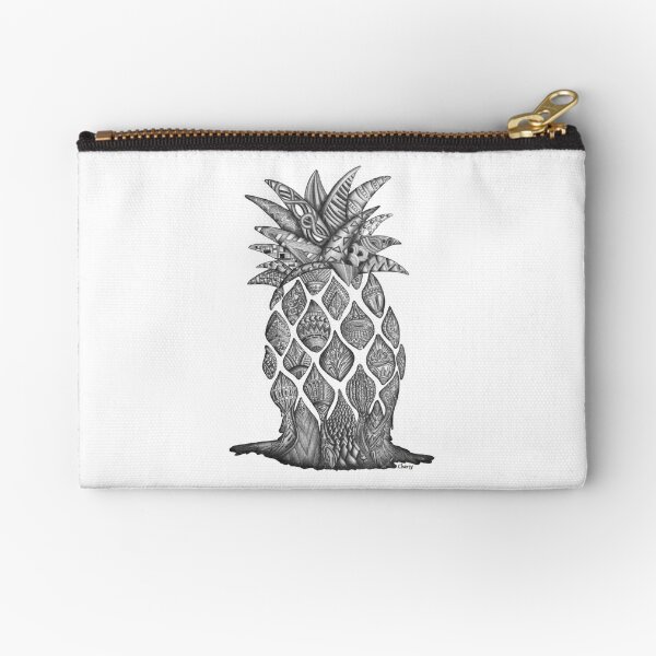 Surreal black and white artwork of a melting pineapple Zipper Pouch