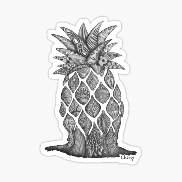 Small surreal black and white artwork of a melting pineapple Sticker