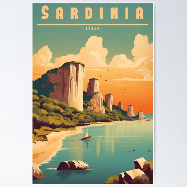 Artikel-Vorschau von Retro Reiseplakat Sardinien - Vintage Wandkunst, designt und verkauft von StrasserArt.