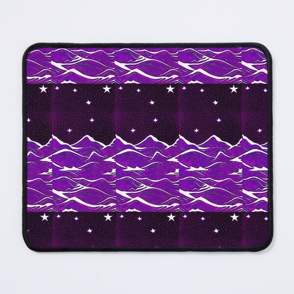 Item preview, Purple wavey sea and white starry night linograph folk art designed and sold by Earth Nature Creations.