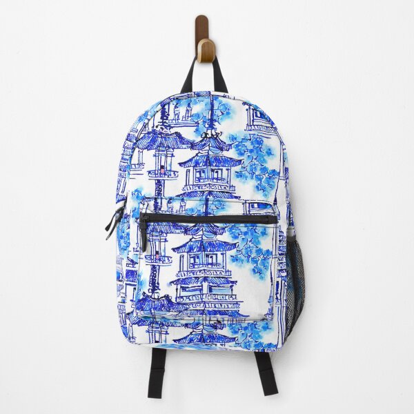 Item preview, Blue and white pagodas and trees designed and sold by SophieClimaArt.