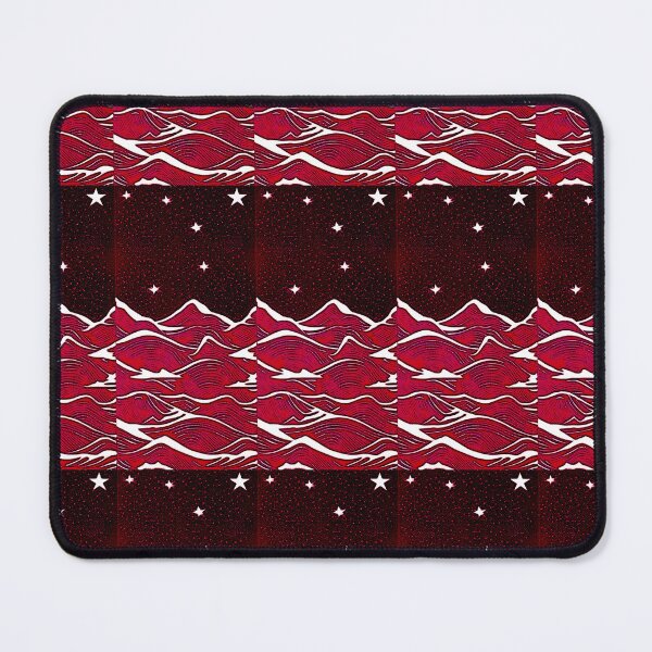Item preview, Red sea and white starry night linograph folk art designed and sold by Earth Nature Creations.