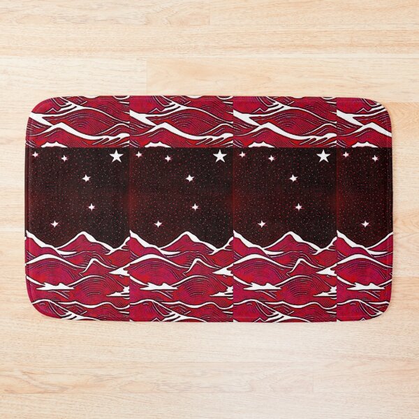 Item preview, Red sea and white starry night linograph folk art designed and sold by Earth Nature Creations.