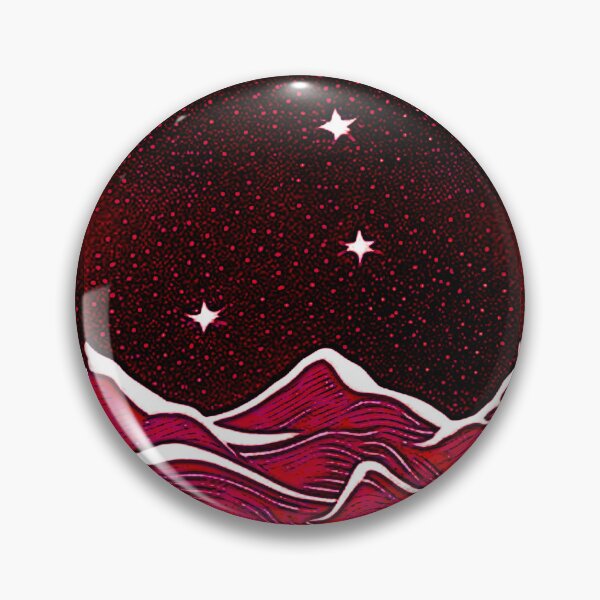 Item preview, Red sea and white starry night linograph folk art designed and sold by Earth Nature Creations.