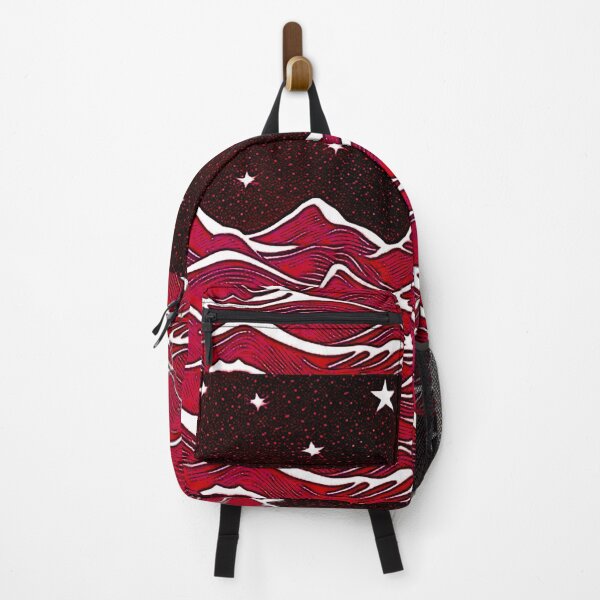 Item preview, Red sea and white starry night linograph folk art designed and sold by Earth Nature Creations.
