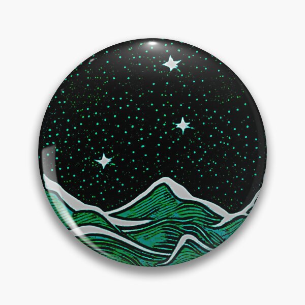Item preview, Teal sea and white starry night linograph folk art designed and sold by Earth Nature Creations.