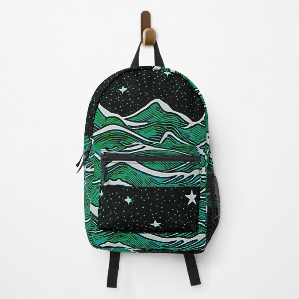 Item preview, Teal sea and white starry night linograph folk art designed and sold by Earth Nature Creations.