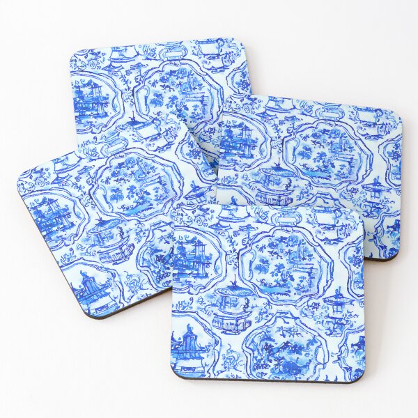 Aperçu de l'œuvre Croquis de carreaux de chinoiserie bleu et blanc créée et vendue par SophieClimaArt.