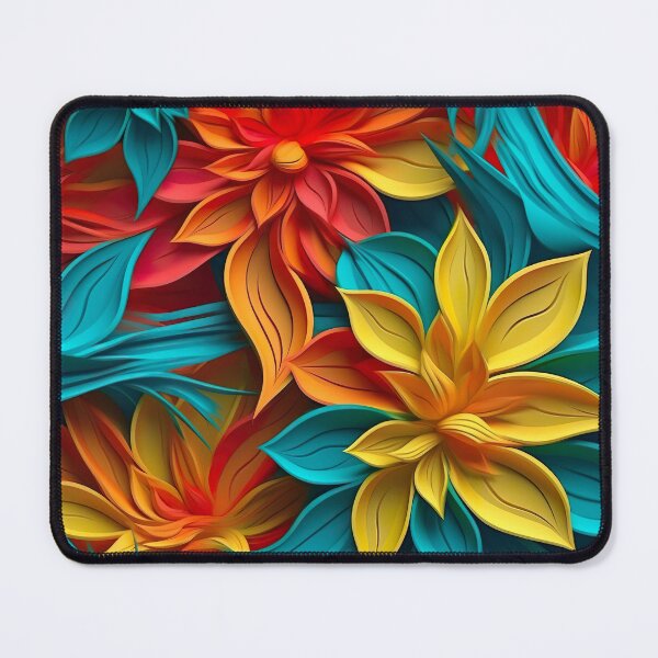 Item preview, Floral Kaleidoscope: A Triadic Symphony of Teal, Yellow, and Red 3D Floral Pattern designed and sold by EVA4designs.