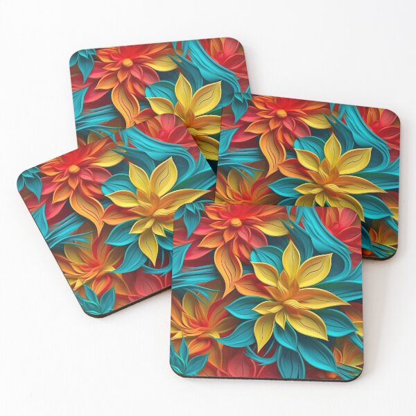 Item preview, Floral Kaleidoscope: A Triadic Symphony of Teal, Yellow, and Red 3D Floral Pattern designed and sold by EVA4designs.