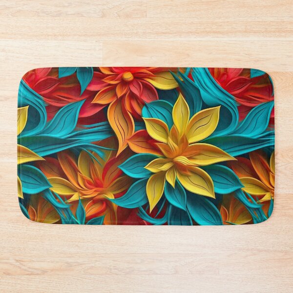 Item preview, Floral Kaleidoscope: A Triadic Symphony of Teal, Yellow, and Red 3D Floral Pattern designed and sold by EVA4designs.