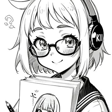 Sticker avec l uvre dessin anim fille avec un casque noir et