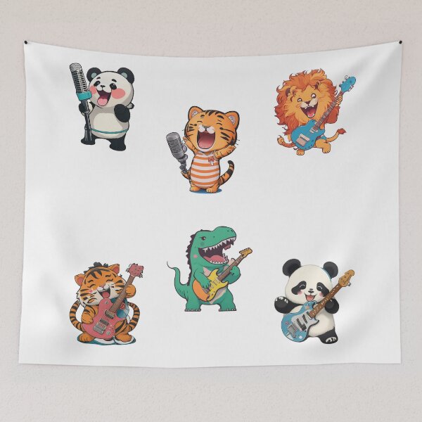 Item preview, The Wild Notes, an animal's rock and roll band. Kawaii art designed and sold by The Animal Stuff.