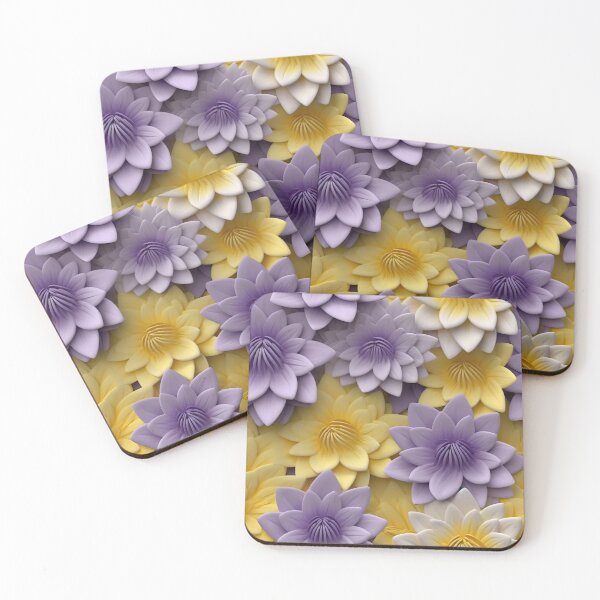 Item preview, Graceful Serenity: 3D White, Yellow, and Purple Water Lilies Floral Pattern designed and sold by EVA4designs.