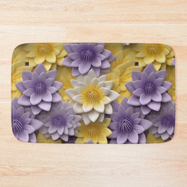 Item preview, Graceful Serenity: 3D White, Yellow, and Purple Water Lilies Floral Pattern designed and sold by EVA4designs.