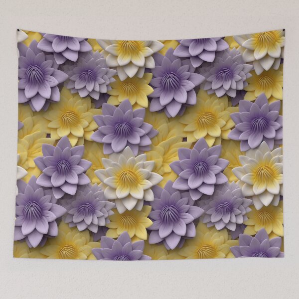 Item preview, Graceful Serenity: 3D White, Yellow, and Purple Water Lilies Floral Pattern designed and sold by EVA4designs.