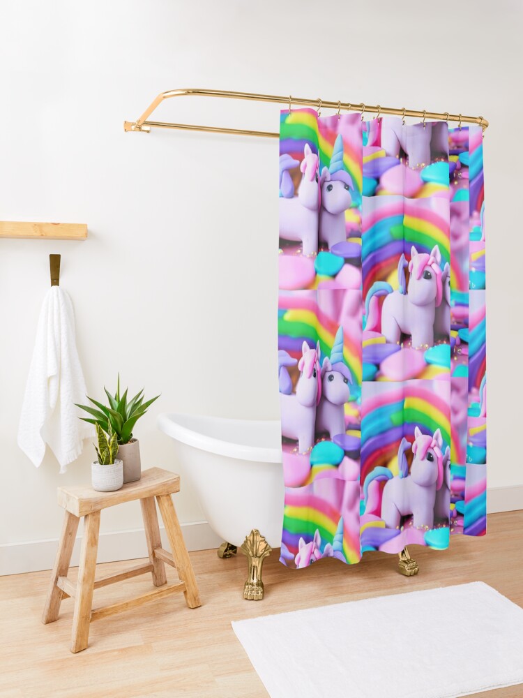 Discover Rainbow and unicorns Shower Curtain