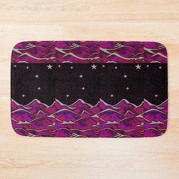 Item preview, Pink sea and white starry night linograph folk art designed and sold by Earth Nature Creations.